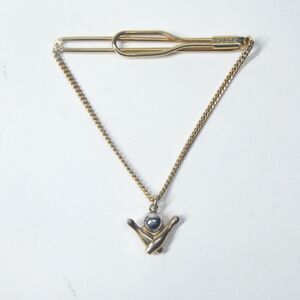 Swank Bowling Ball & Pins Tie Clip Bar With Chain Vintage MCM
